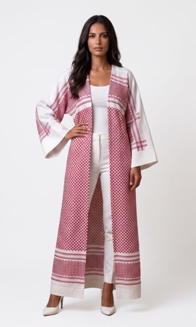 White and Red Modern Abaya