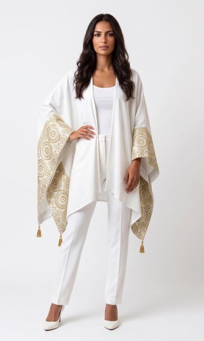 White Shawl with Gold Embroidery
