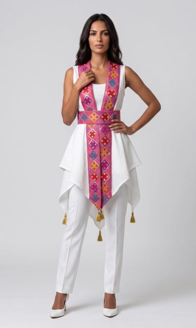 White Vest with Colorful Embroidery