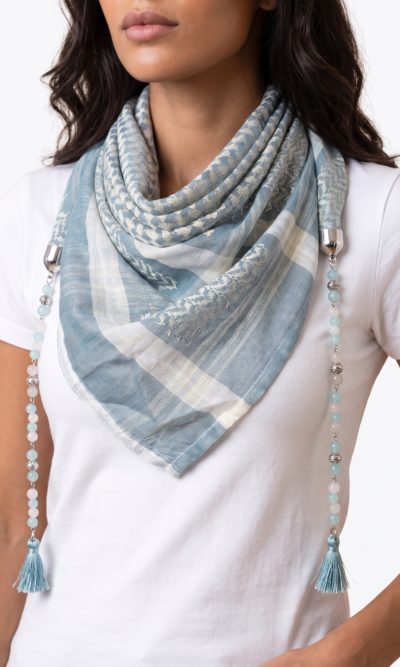 Baby Blue Hatta Scarf with Handmade Accessories