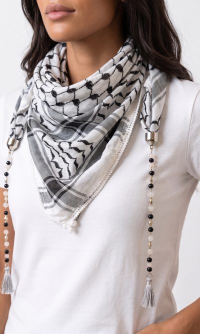 Black and White Hatta Scarf with Handmade Accessories