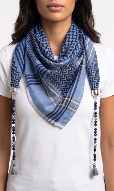 Blue Hatta Scarf with Handmade Accessories