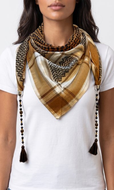 Brown Hatta Scarf with Handmade Accessories