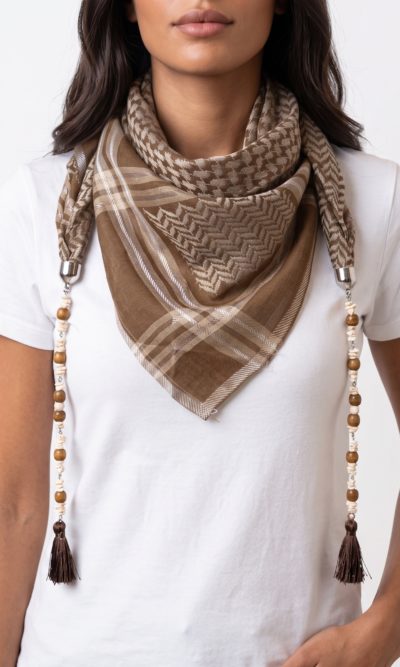 Brown Hatta Scarf with Handmade Accessories