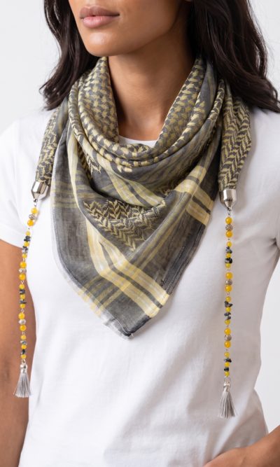 Gray Hatta Scarf with Handmade Accessories