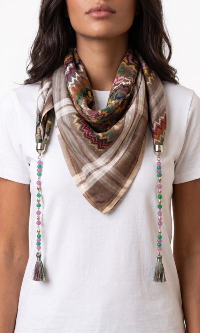 Multicolored Hatta Scarf with Handmade Accessories