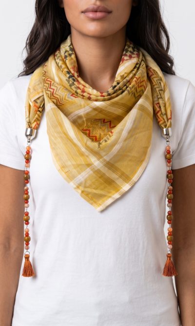 Multicolored Hatta Scarf with Handmade Accessories