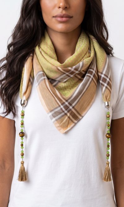 Yellow and Beige Hatta Scarf with Handmade Accessories