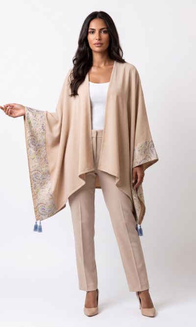Beige Shawl with Pastel Embroidery